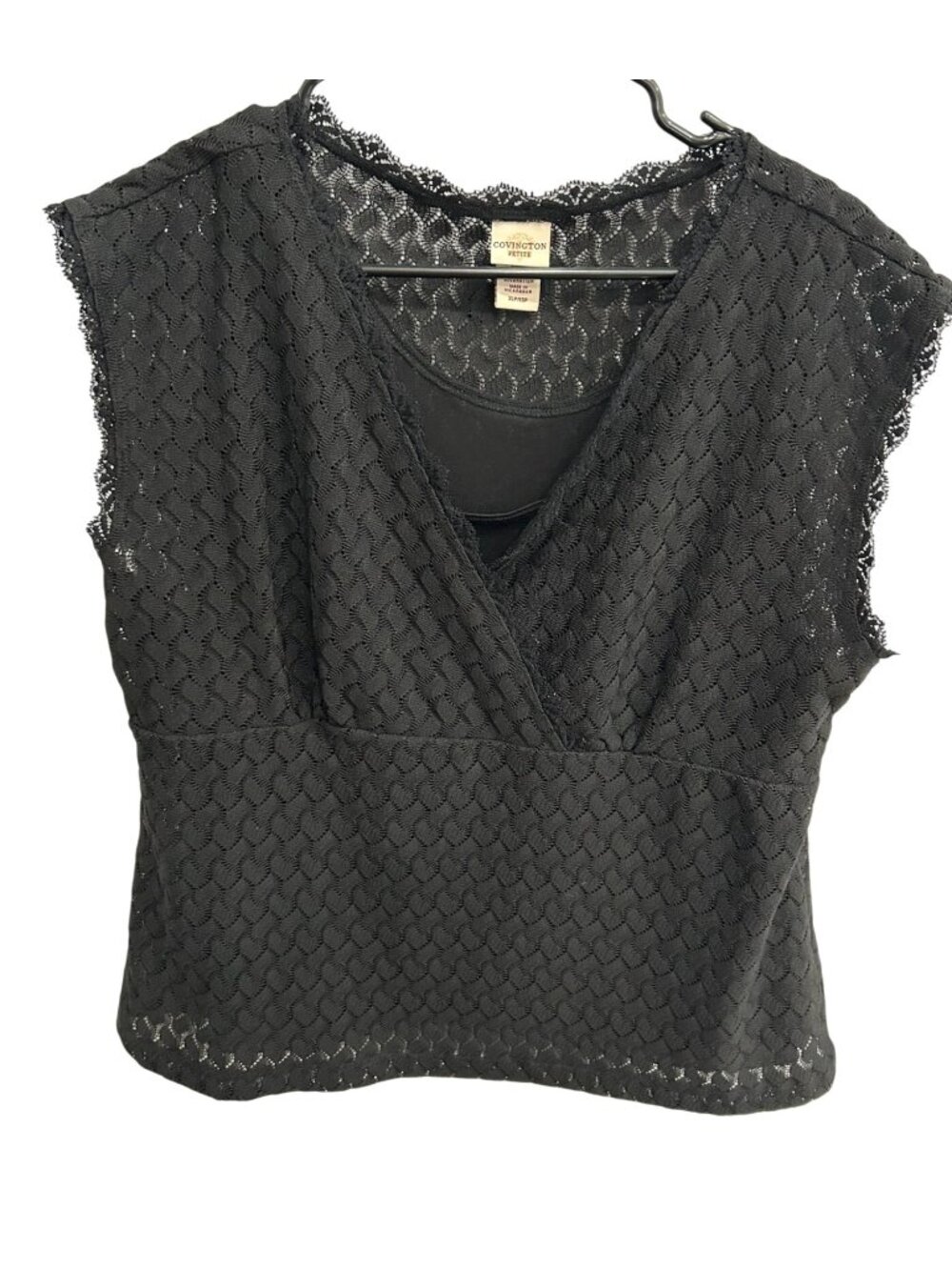 Covington Petite XL Black Sleeveless Lace Overlay Top Whimsigoth Y2K